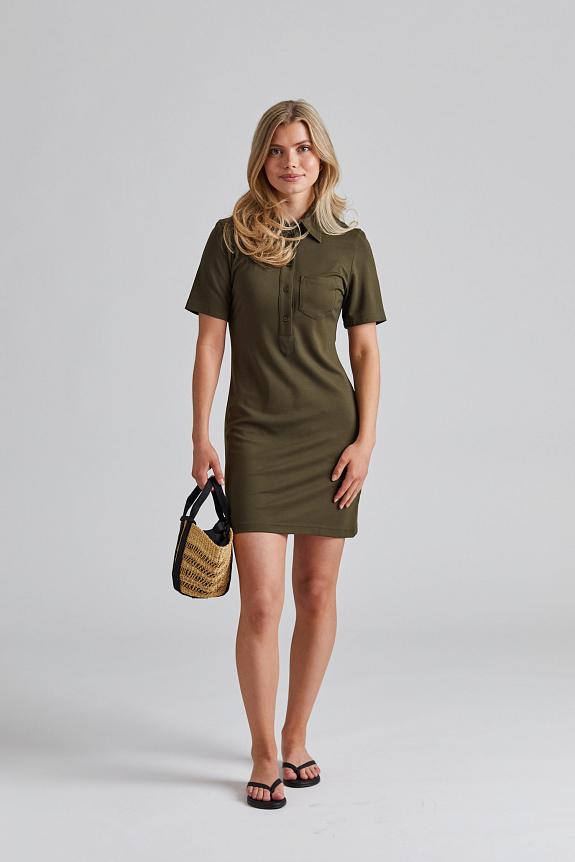 Filippa K Jersey Shirt Dress Dark Khaki-2