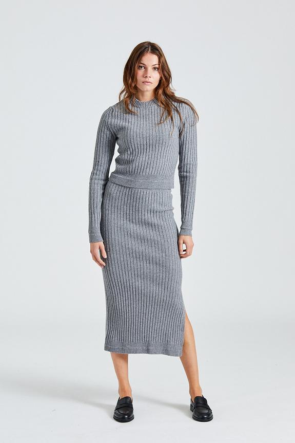 Rib Knit Skirt Mid Grey Mel-1
