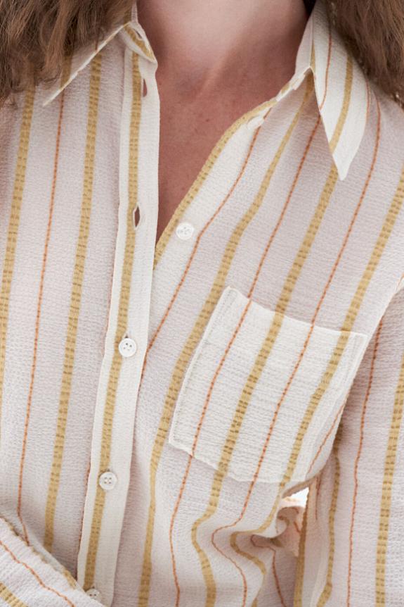 Filippa K Seersucker Stripe Shirt Chalk White Caramel