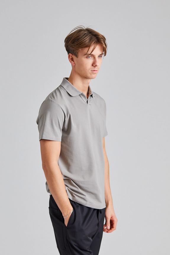 Filippa K Stretch Cotton Polo T-Shirt Dove Grey-3