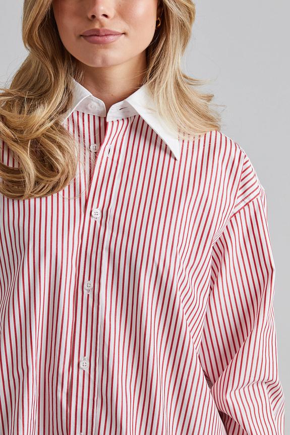Filippa K Striped Cotton Shirt White/Dark Red-2