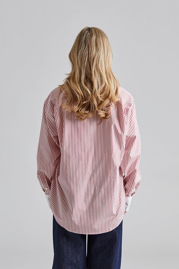 Filippa K Striped Cotton Shirt White/Dark Red-1