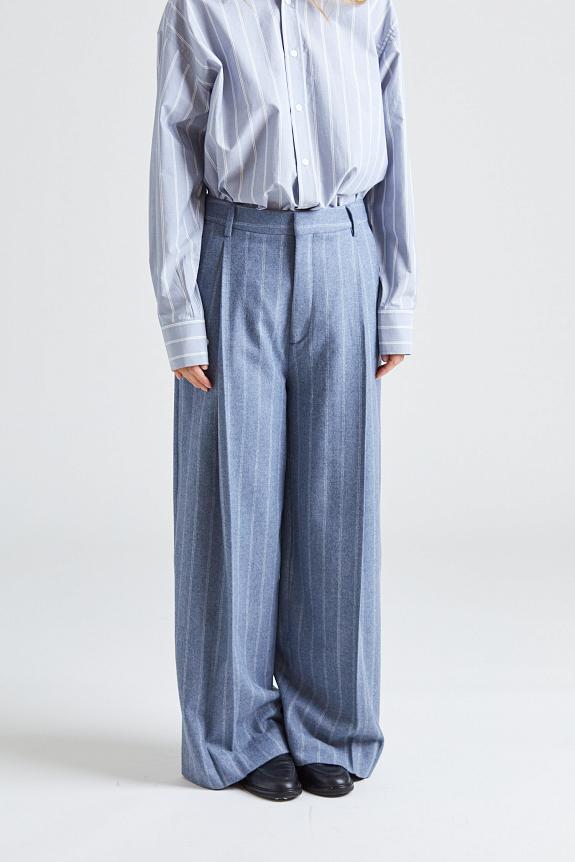 Filippa K Wide Pleated Striped Trousers Grey Blue Stripe 
