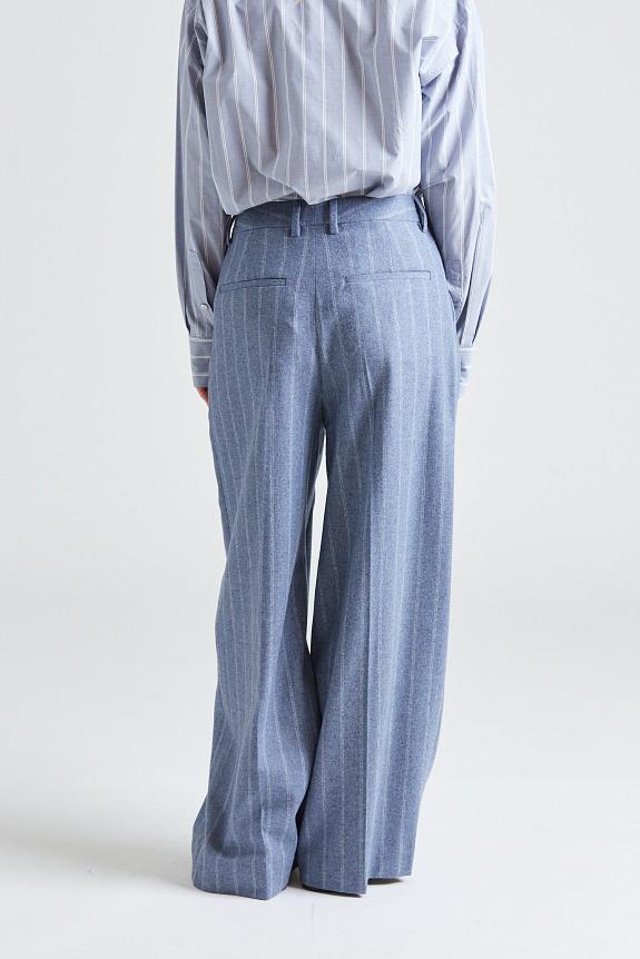 Filippa K Wide Pleated Striped Trousers Grey Blue Stripe 