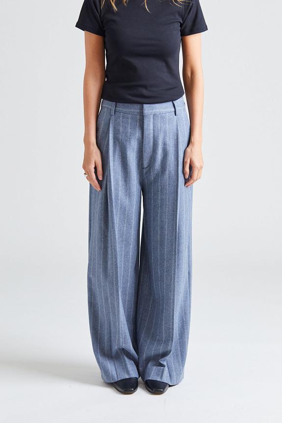 Filippa K Wide Pleated Striped Trousers Grey Blue Stripe 