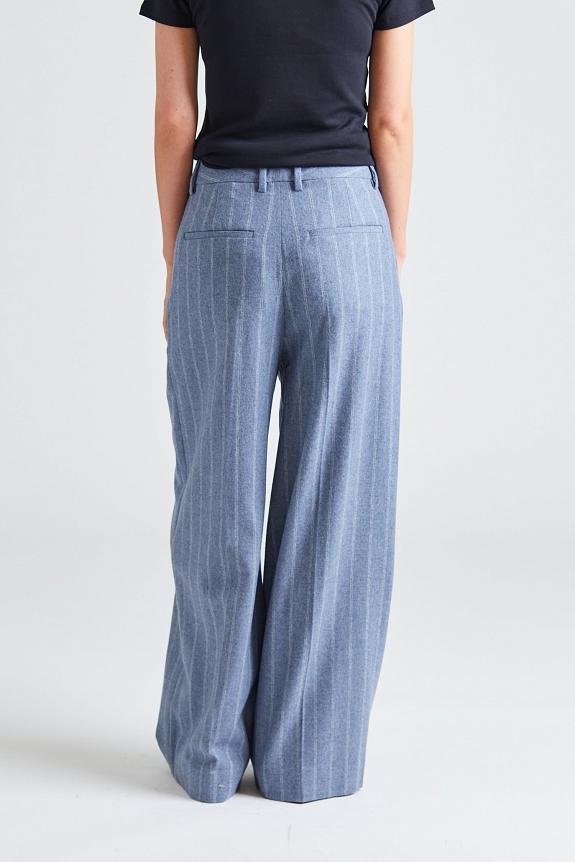 Filippa K Wide Pleated Striped Trousers Grey Blue Stripe 