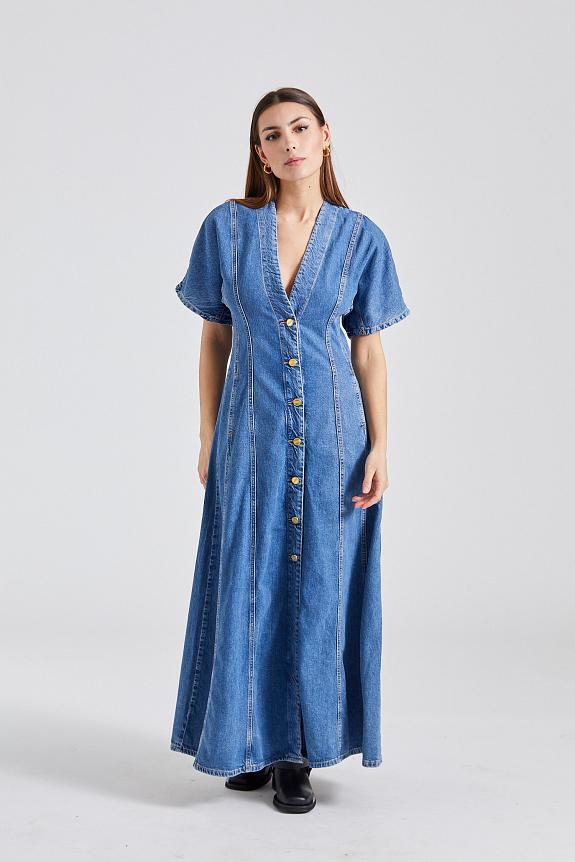 Ganni Future Denim Maxi Dress Mid Blue Stone