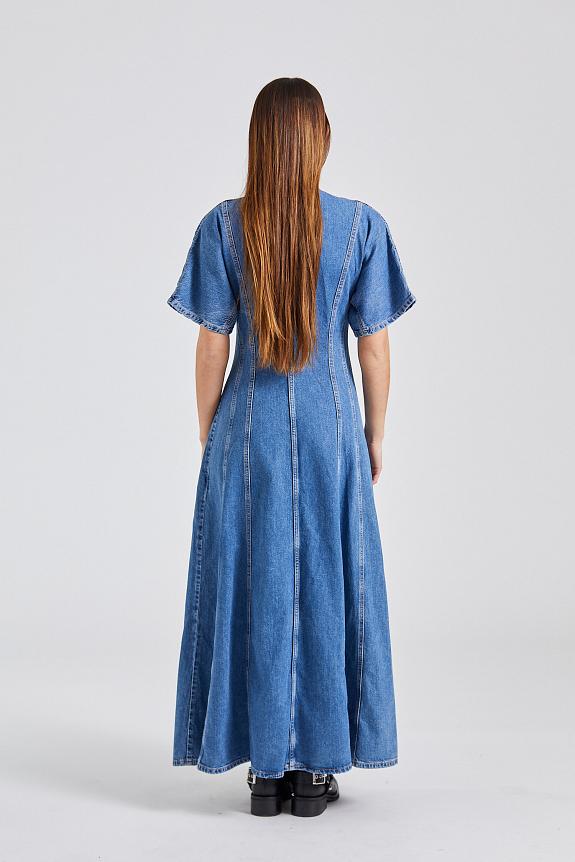 Ganni Future Denim Maxi Dress Mid Blue Stone-2