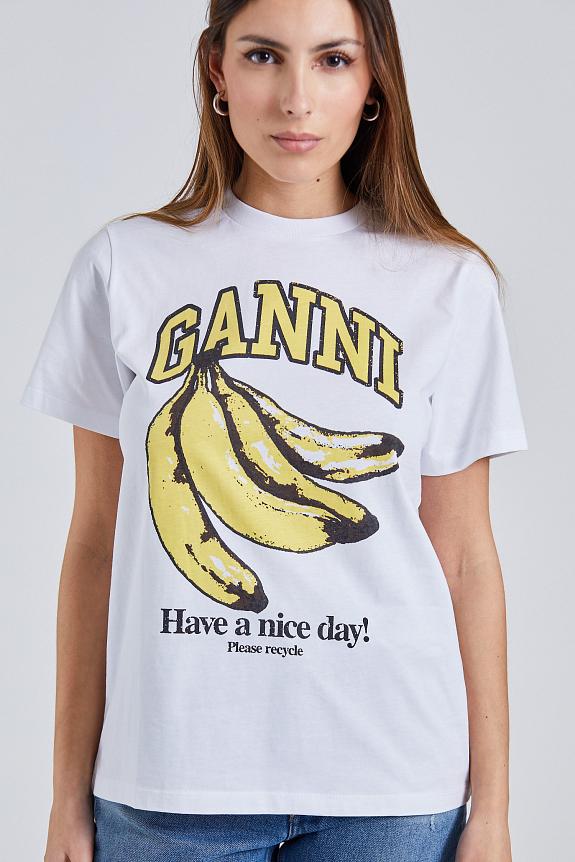 Ganni Basic Jersey Banana Relaxed T-Shirt Bright White-1