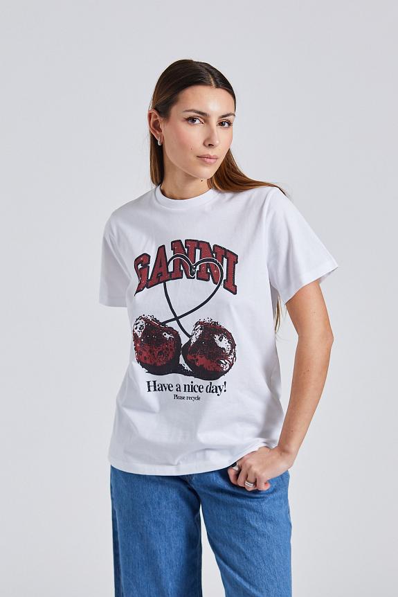 Ganni Basic Jersey Cherry Relaxed T-Shirt Bright White 