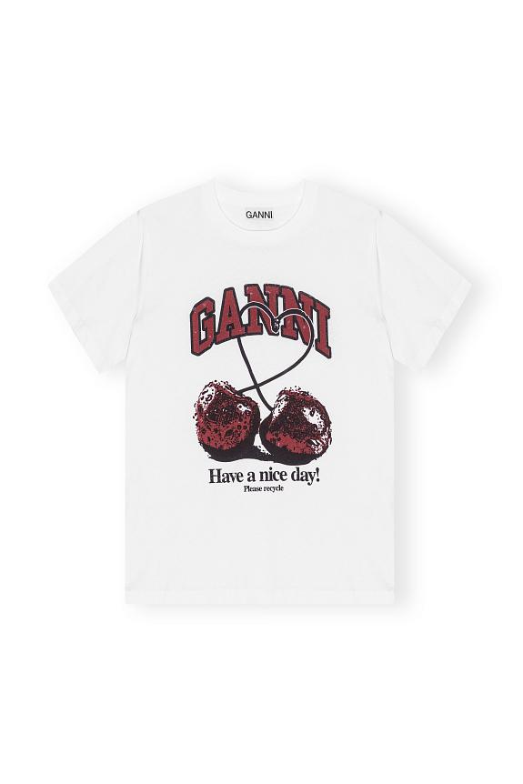 Ganni Basic Jersey Cherry Relaxed T-Shirt Bright White