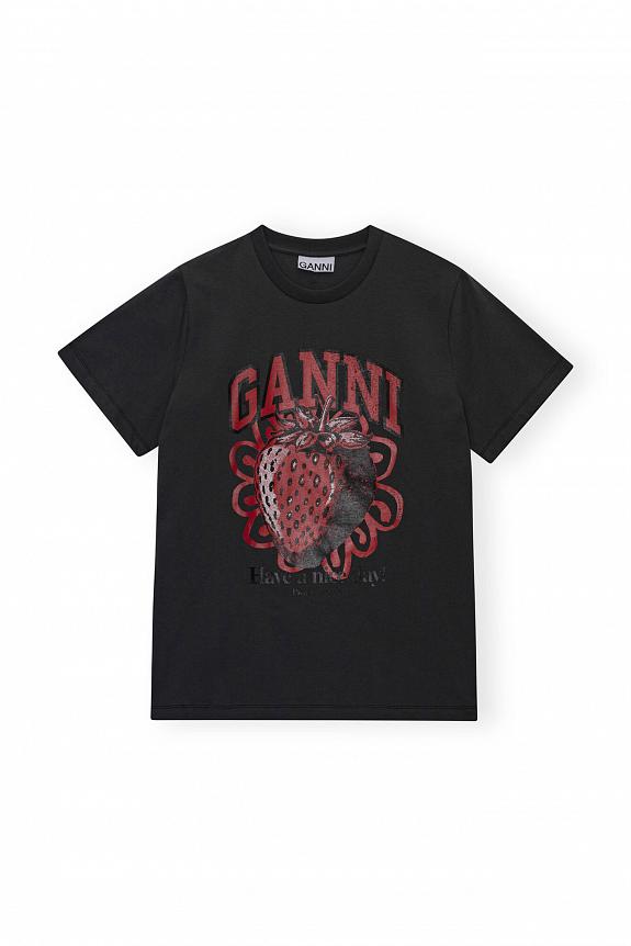 Ganni Basic Jersey Strawberry Relaxed T-Shirt Volcanic Ash 1