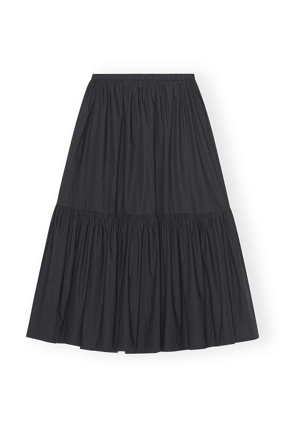 Ganni Cotton Poplin Maxi Flounce Skirt Black