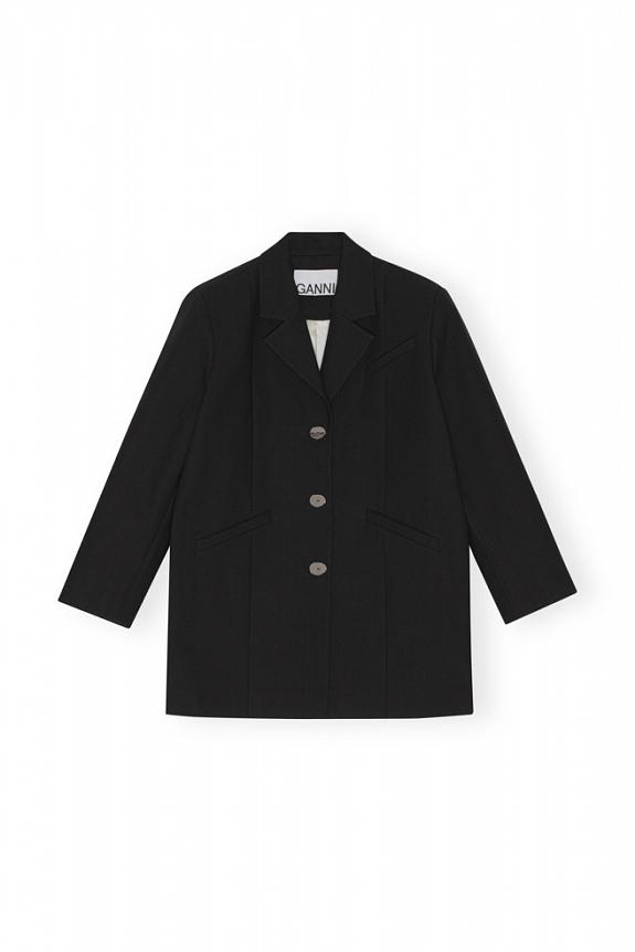 Ganni Cotton Suiting Oversized Blazer Black-4