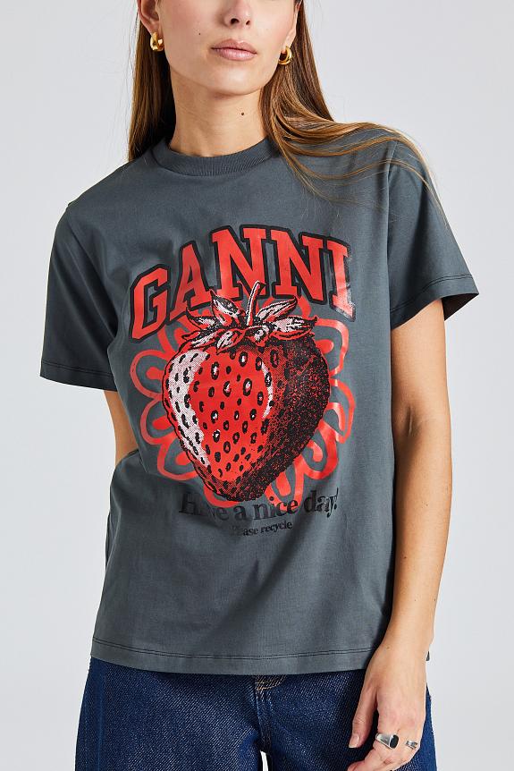 Ganni Basic Jersey Strawberry Relaxed T-Shirt Volcanic Ash 5