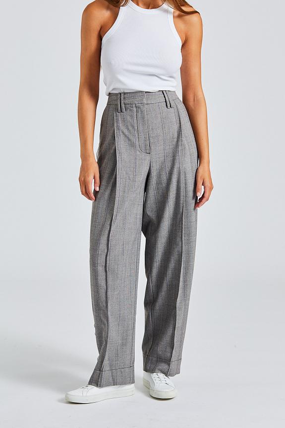 Ganni Herringbone Suiting Relaxed Pleated Pants Frost Gray