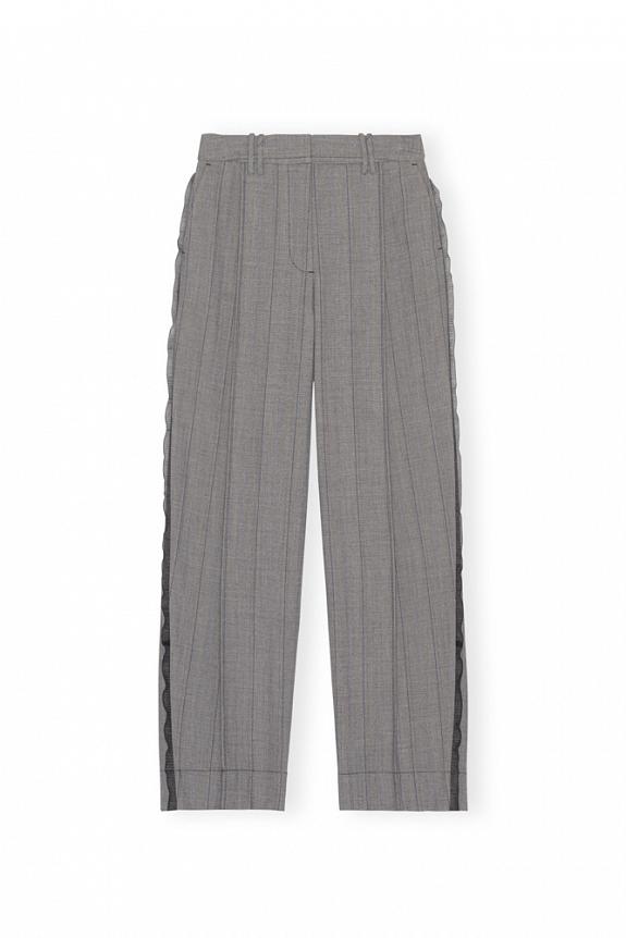 Ganni Herringbone Suiting Relaxed Pleated Pants Frost Gray-2