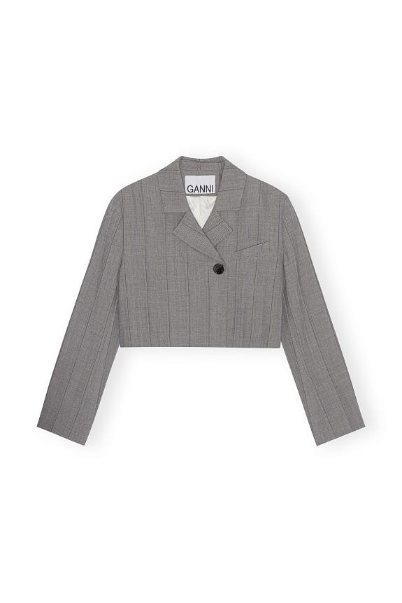 Ganni Herringbone Suiting Short Blazer Frost Gray-4