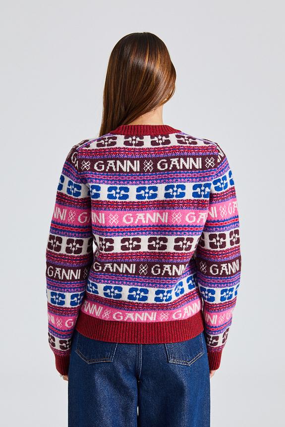 Ganni Logo Wool Mix O-Neck Pullover Multicolour 4
