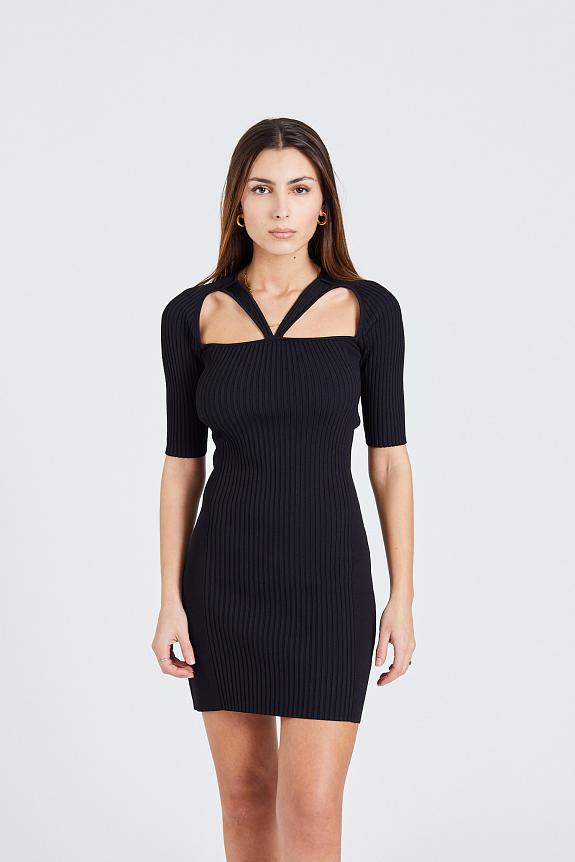 Ganni Melange Cut Out Mini Dress Black