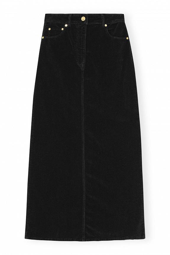 Ganni Washed Corduroy Long Skirt Black 4