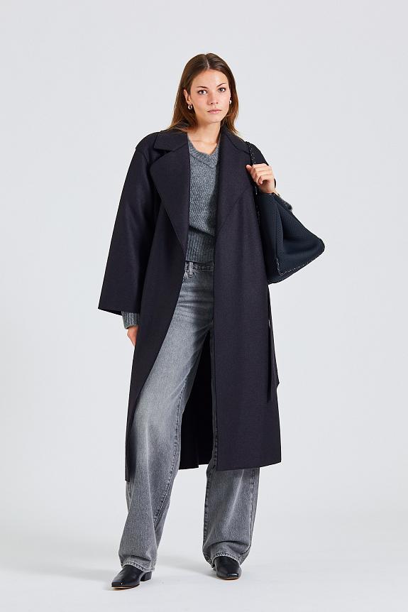 Harris Wharf London Women Belted Clutch Coat Pressed Wool Black