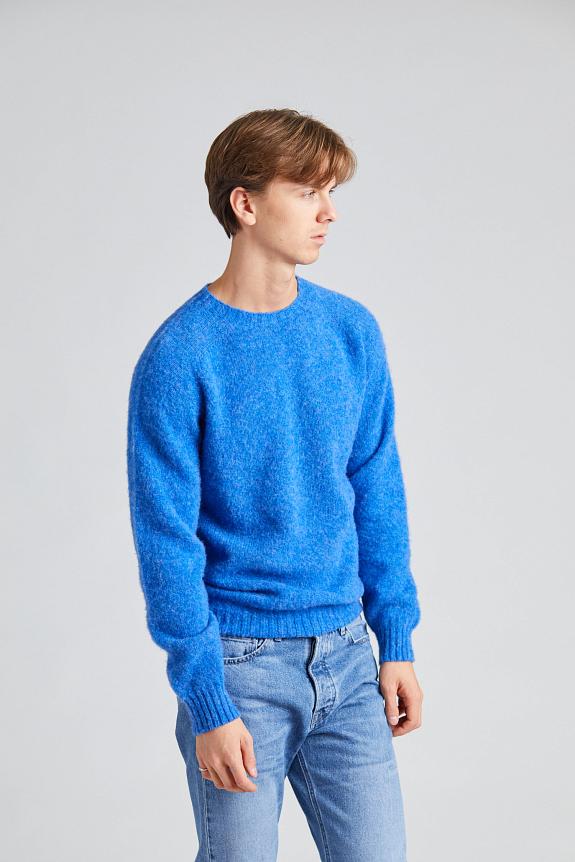 Harley of Scotland Shaggy Brush Lambswool Sweater Blue Toon-1