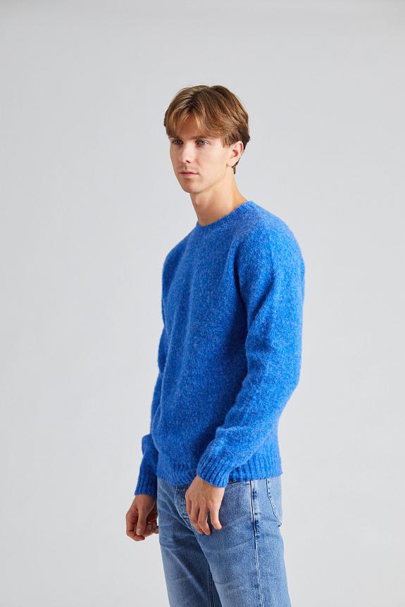 Harley of Scotland Shaggy Brush Lambswool Sweater Blue Toon-4