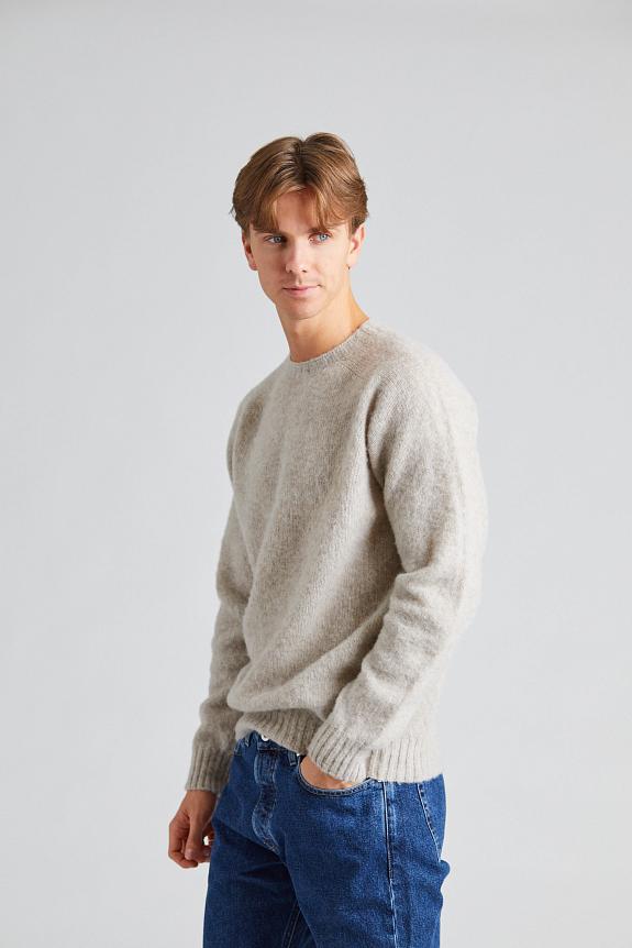 Harley of Scotland Shaggy Brush Lambswool Sweater Putty-3