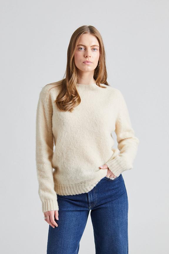 Harley of Scotland W Shaggy Brush Lambswool Sweater Cream