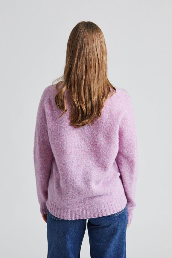 Harley of Scotland W Shaggy Brush Lambswool Sweater Heather Rose