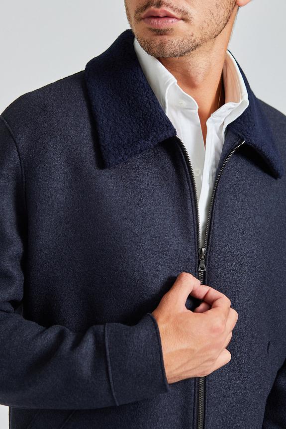 Harris Wharf Men Golf Jacket Pressed Wool and Boucle Navy Blue