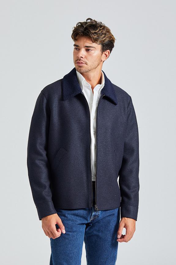 Harris Wharf Men Golf Jacket Pressed Wool and Boucle Navy Blue