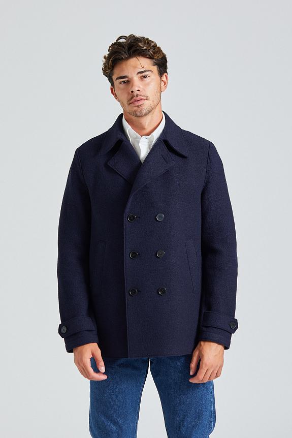 Harris Wharf London Men Peacoat Boiled Wool Navy Blue