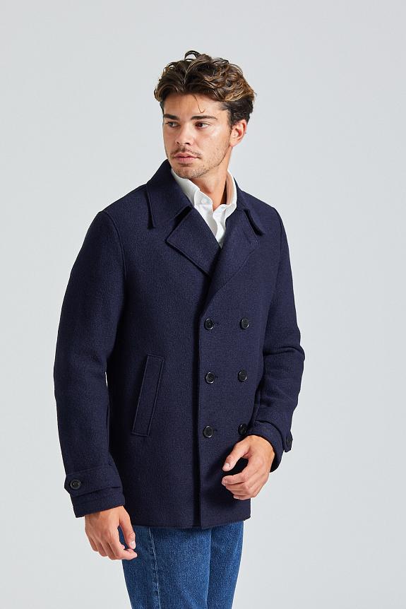 Harris Wharf London Men Peacoat Boiled Wool Navy Blue-1