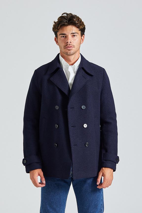 Harris Wharf London Men Peacoat Boiled Wool Navy Blue-3