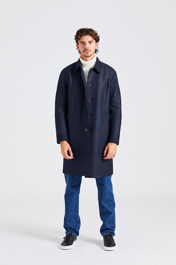 Harris Wharf London Men Mac Coat Pressed Wool Dark Blue