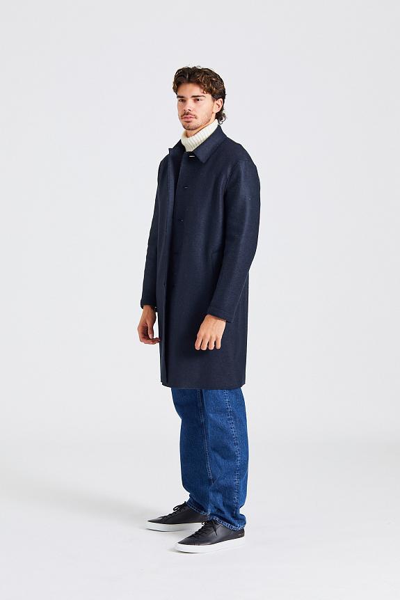 Harris Wharf London Men Mac Coat Pressed Wool Dark Blue-4