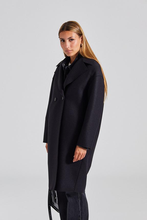 Harris Wharf London Women Dropped Shoulder D.B. Coat Pressed Wool Black-2