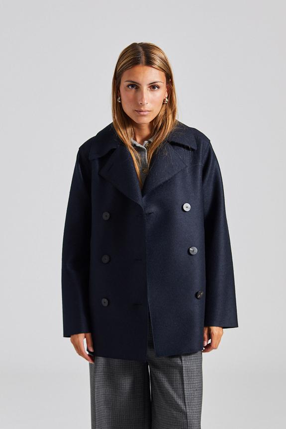 Harris Wharf London Women Long Peacoat P Wool Dark Blue