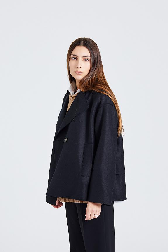 Women Oversized Jacket Light Pressed Wool Black-6