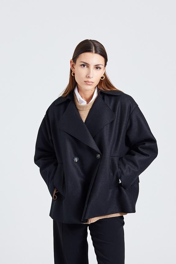Women Oversized Jacket Light Pressed Wool Black-8