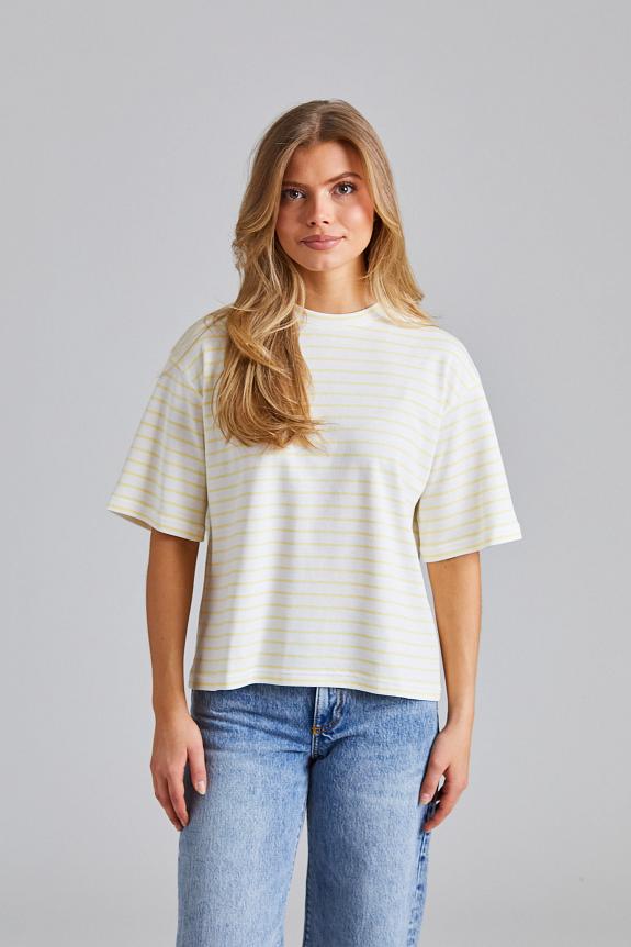 Julie Josephine Boxy Half Sleeve Tee Pale Yellow Stripe