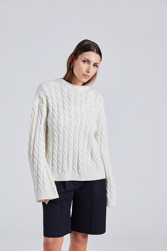 Julie Josephine Cable Knit Sweater White-2