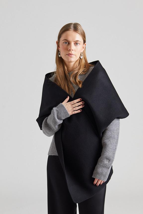 Julie Josephine Rectangle Double Faced Wool Scarf Black