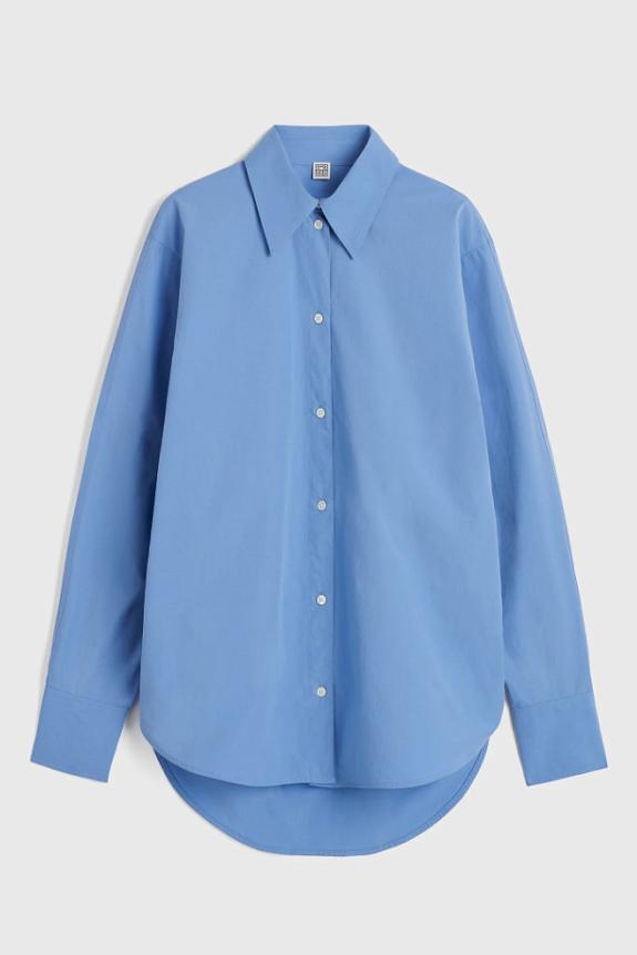 Kimono-Sleeve Poplin Shirt Cornflower