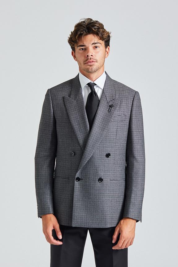 LARDINI Double Breasted Attitude Jacket Grey Dogtooth-1