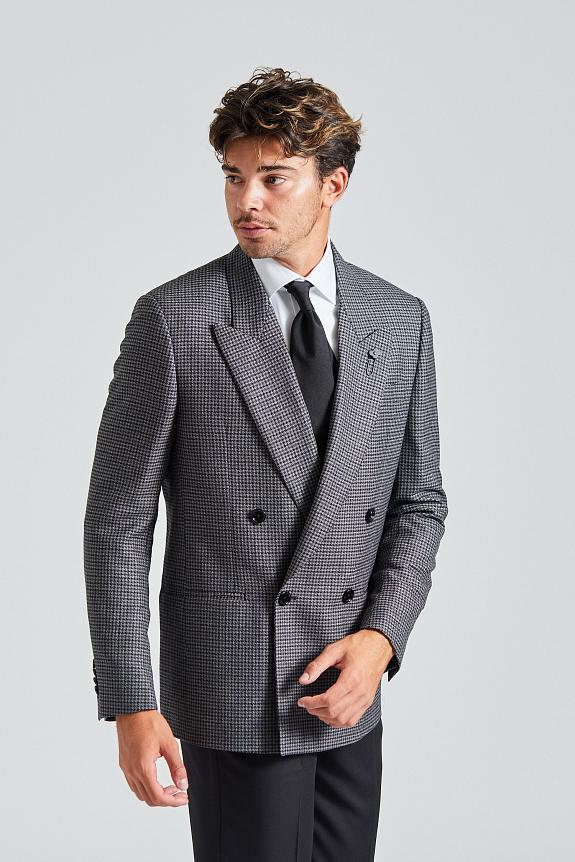 LARDINI Double Breasted Attitude Jacket Grey Dogtooth-2