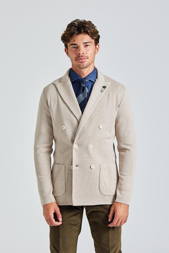 Lardini Double Breasted Merino Jacket Beige