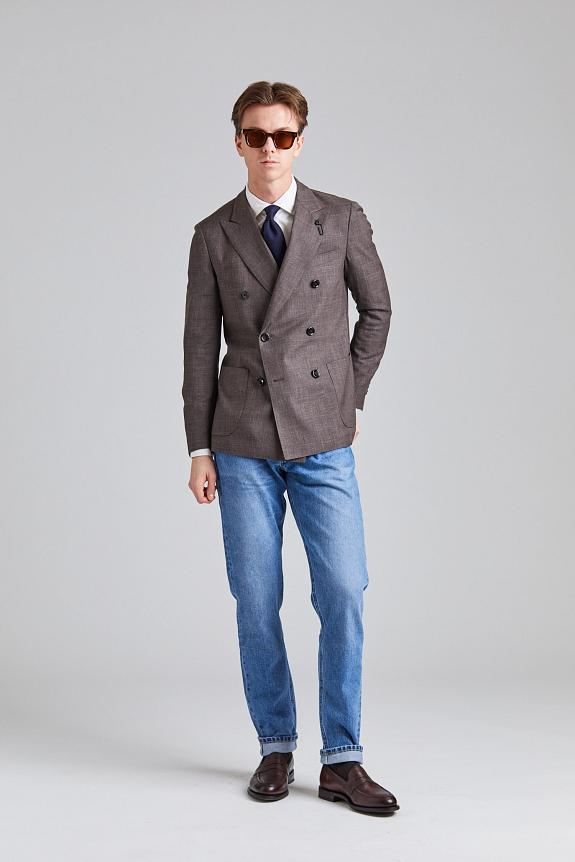 LARDINI Double Breasted Wool and Silk Jacket Brown